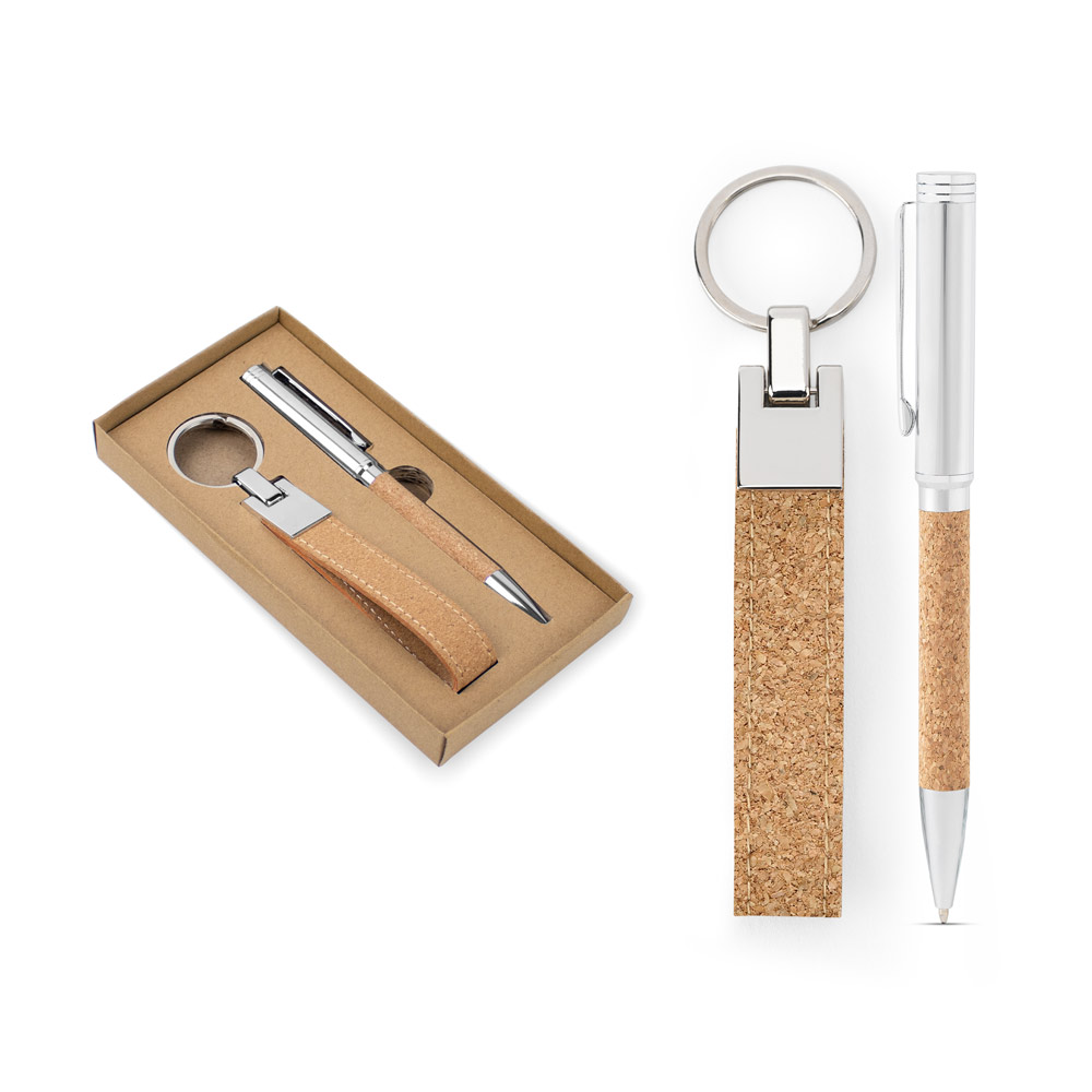 RD 95106-Conjunto de Caneta e Chaveiro em Metal e Cortiça Personalizado RD 95106-Conjunto de Caneta e Chaveiro em Metal e Cortiça Personalizado